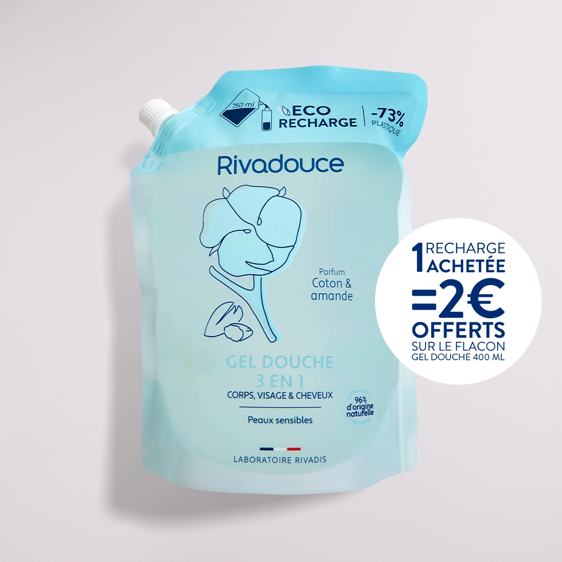 ECO-RECHARGE Shampoing douche Amande & Coton 750ML image number null